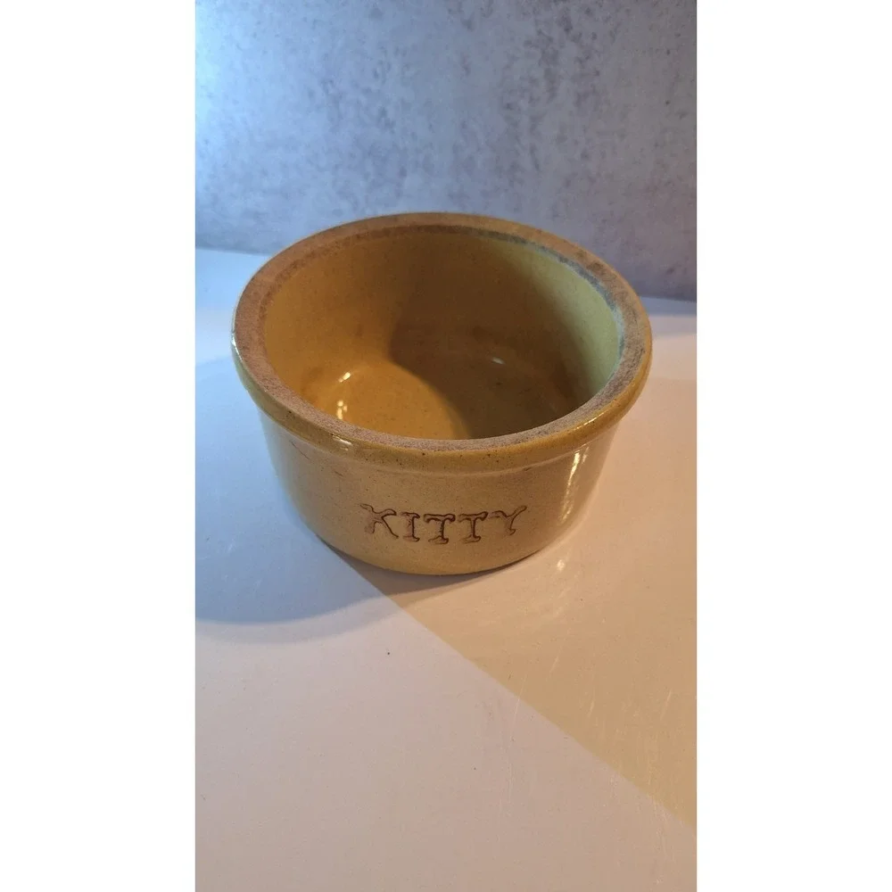 Robinson Ransbottom Kitty Stoneware Cat Bowl Vintage Pottery Pet Feeder USA
